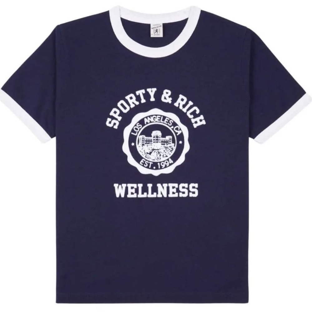Sporty and Rich Emblem ringer Cotton T-shirt Size XS